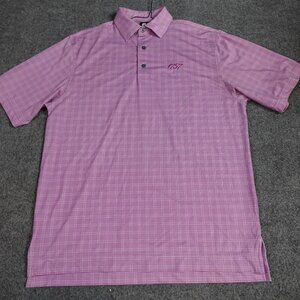 Footjoy Mens Polo Shirt Medium Pink Plaid 1757 Golf Club Embroidered